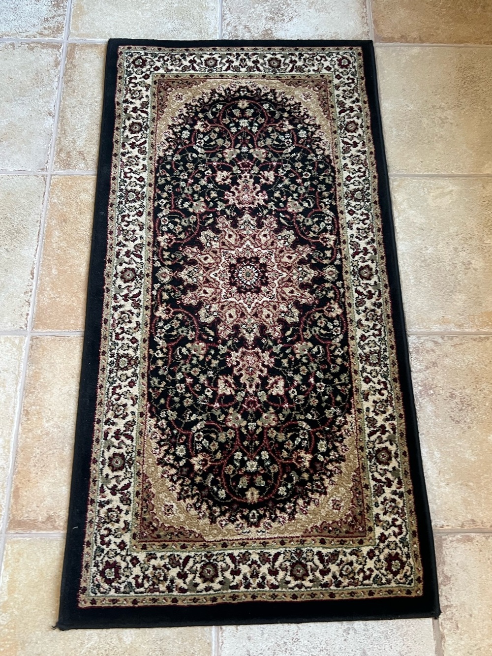 Couristan Izmir Oriental Runner Rug 2x 4 Black/Beige Floral Low Pile Poly. New
